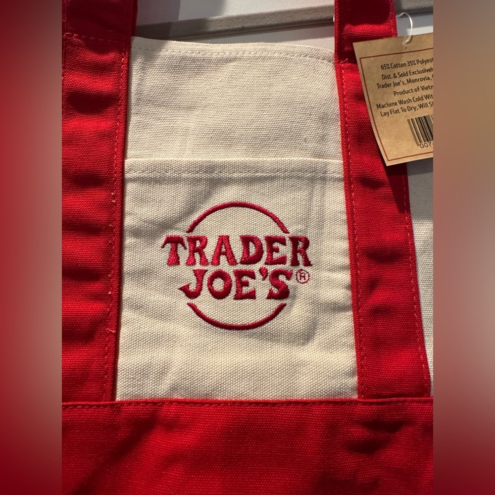 NWT! Trader Joes Mini Canvas Tote Bag Red - Picture 2 of 7